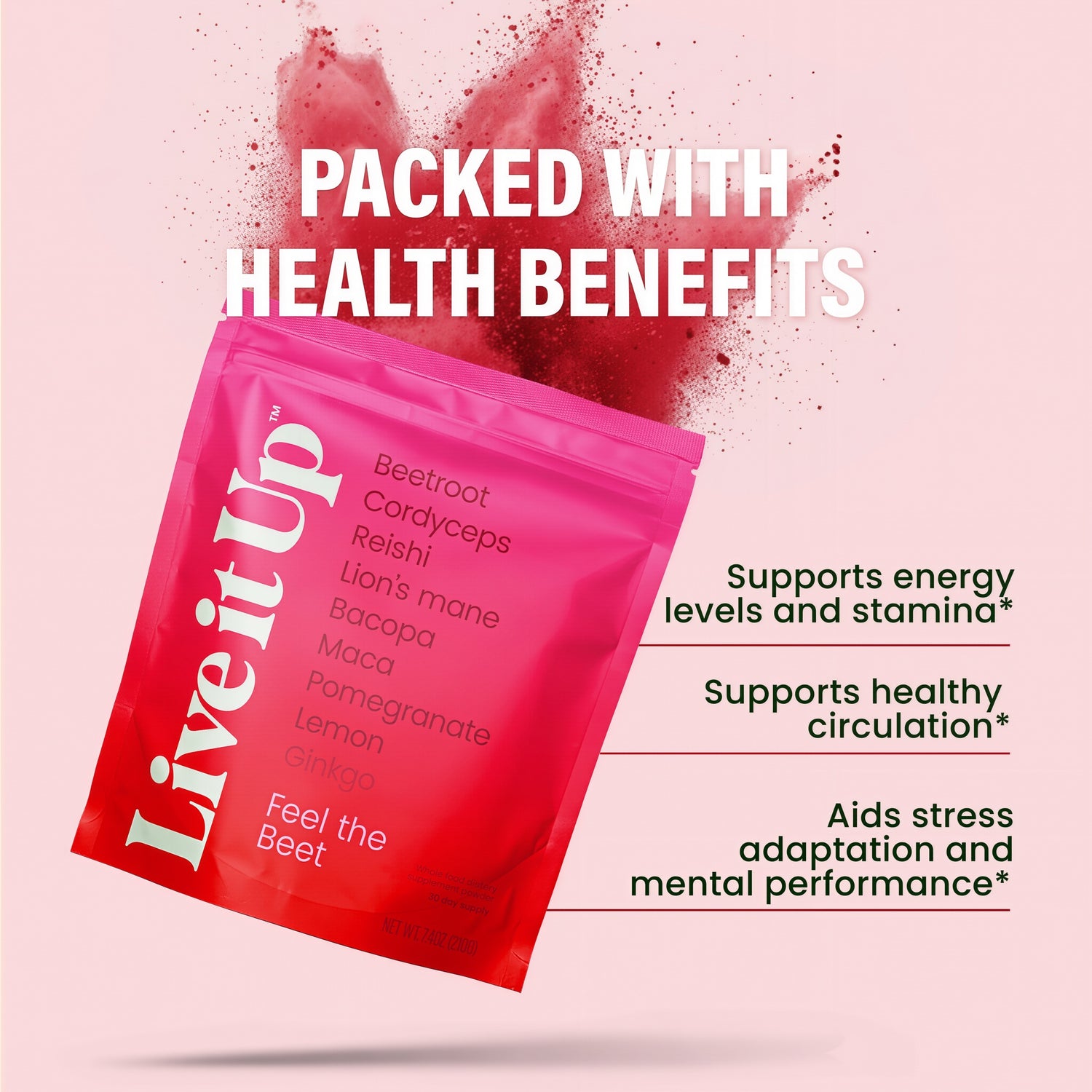 Live it Up Feel the Beet: Beetroot powder with adaptogens