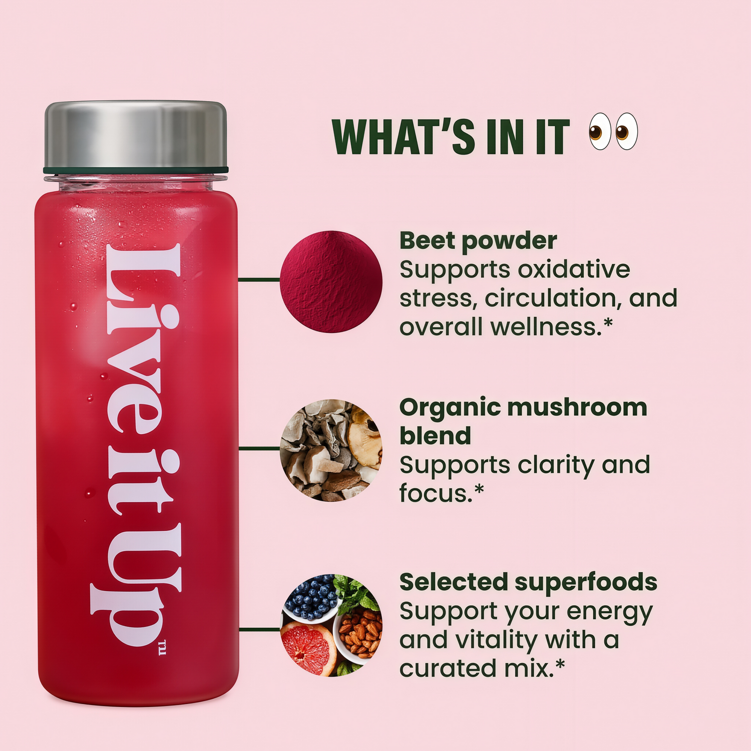 Live it Up Feel the Beet: Beetroot powder with adaptogens